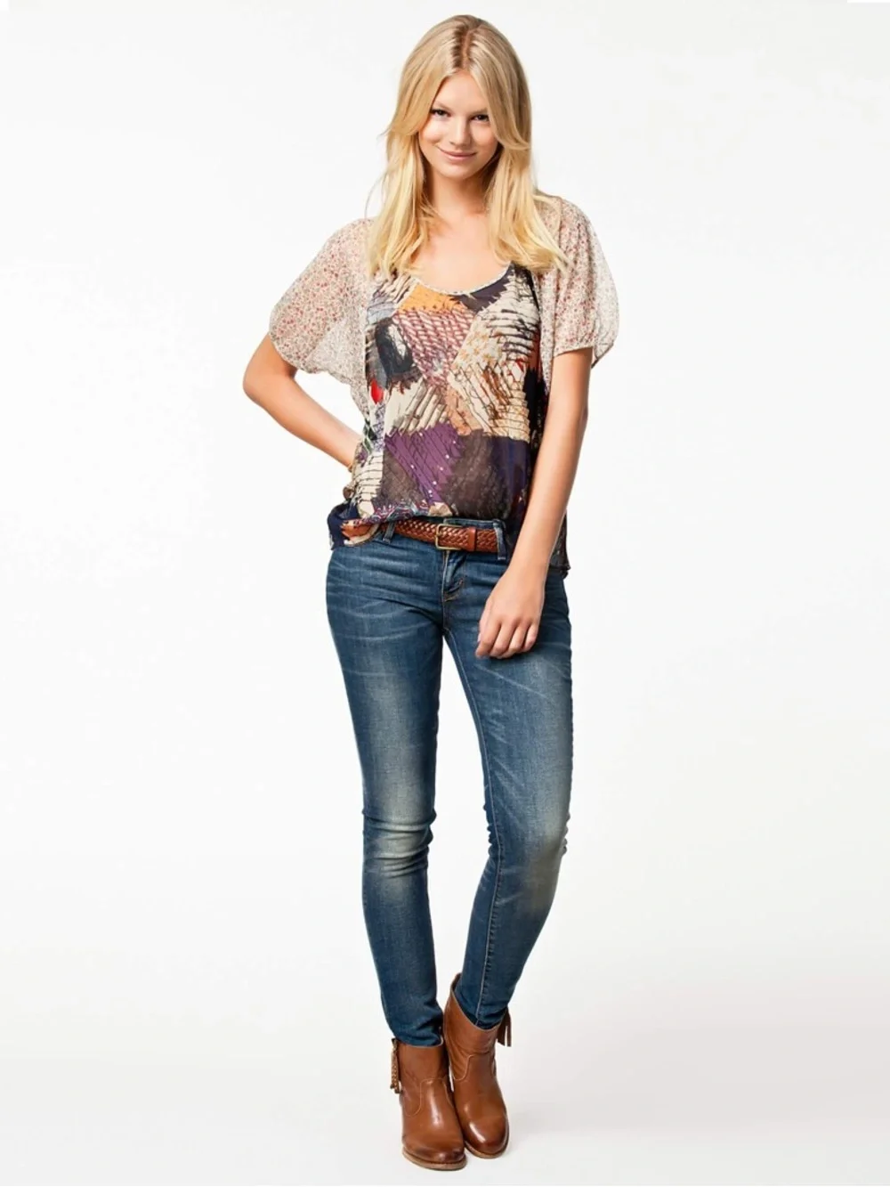 Denim & Supply Ralph Lauren Patchwork Sheer Mesh Top Western Cottage Boho Size M